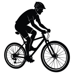 Fototapeta premium A black and white image of a man riding a bike with a black silhouette on it