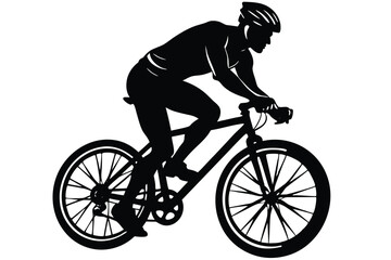 Fototapeta premium A black and white image of a man riding a bike with a black silhouette on it