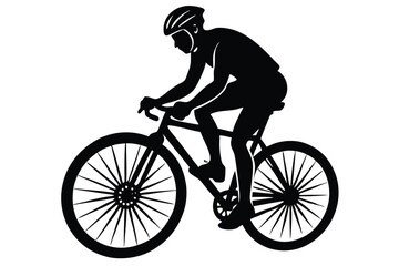 Obraz premium A black and white image of a man riding a bike with a black silhouette on it