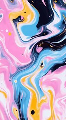 Colorful abstract marble texture with pink blue and yellow swirls