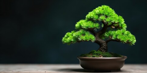 Miniature Japanese black pine, bonsai style, isolated , miniature, wood, close-up