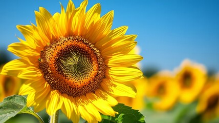 Fototapeta premium Bright Yellow Sunflower In A Sunny Field