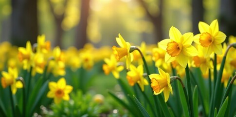 Fototapeta premium Abundant daffodils in a lush spring garden setting , lush, field, bloom