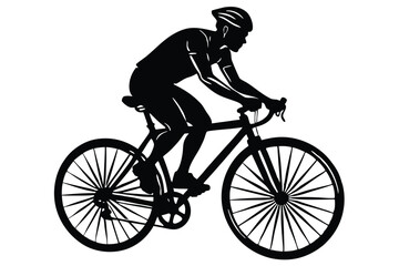 silhouette of a cyclist male on white background