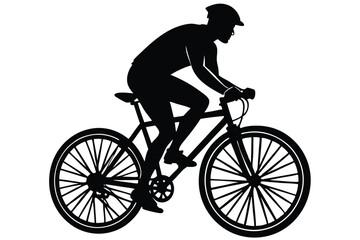 Fototapeta premium black silhouette of a man biking riding white background