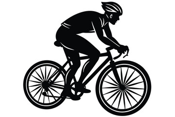 Obraz premium black silhouette of a man biking riding white background
