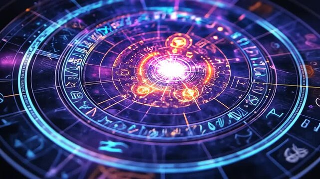 Mystical Glowing Celestial Wheel of Symbols