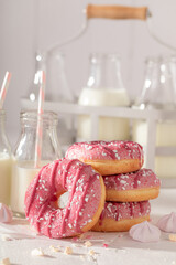 Tasty and fresh pink donuts for Fat Thursday.