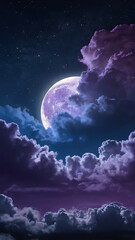 Obraz premium Dreamy Night Sky with Moon and Clouds: Ethereal Celestial Landscape