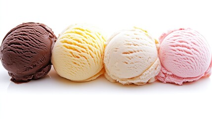 Delicious Ice Cream Scoops: Chocolate, Vanilla, Cream, Strawberry