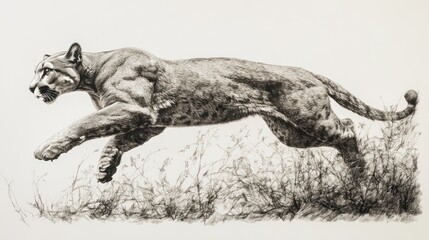 Fototapeta premium A majestic big cat in midleap showcasing its power and grace with intricate detailing of fur