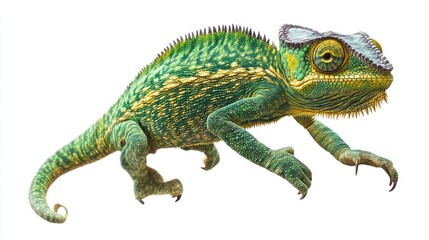 Obraz premium A vibrant reptile with striking green and yellow scales showcasing its unique features against