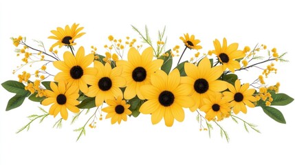Vibrant Yellow Flower Arrangement: A Stunning Display of Black-Eyed Susans and Delicate Yellow Blooms