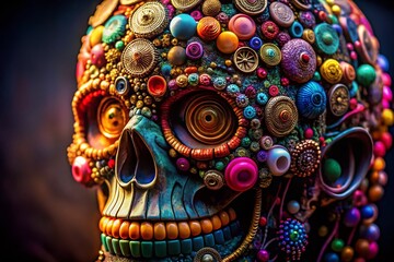Fototapeta premium Button & Wire Skull Art: Creative Upcycled Craft Sculpture Photography