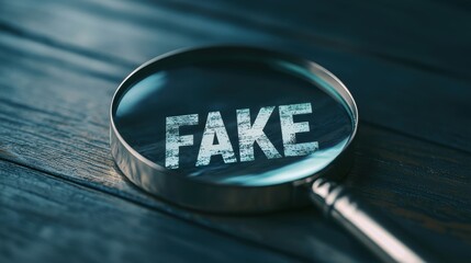 Scam and Fraud concept, Magnifying glass highlighting the word FAKE