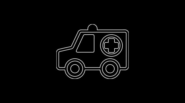 Ambulance line icon animated on white background