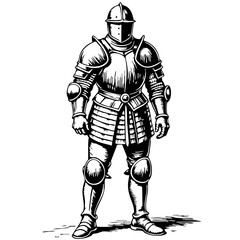 Fototapeta premium Vintage sketch of a knight in armor standing confidently 