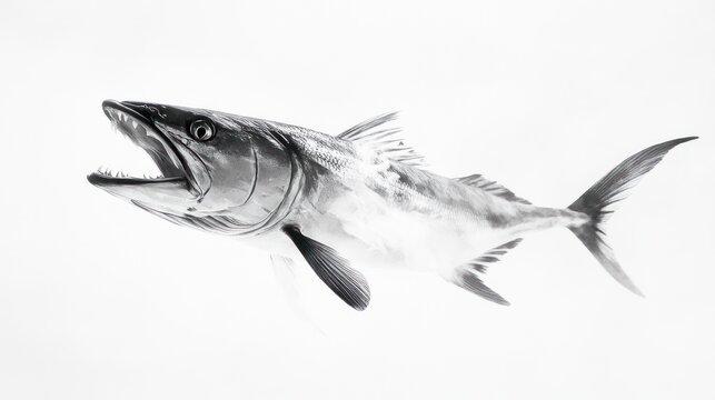 Detailed Illustration of a Predatory Fish with Sharp Teeth and Sleek Body Ideal for Wildlife