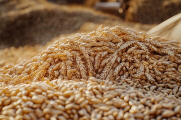 Golden wheat harvest in sunlit field. AI image