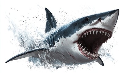 Fototapeta premium Fierce Predator Emerging from the Depths A Detailed Illustration of a Shark with Sharp Teeth a