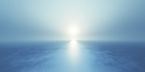 Obraz premium serene white and light blue gradient background with soft, glowing horizon creates calming atmosphere. smooth transition of colors evokes sense of tranquility and endless possibilities