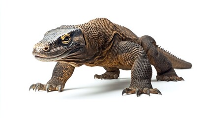Naklejka premium Komodo Dragon Reptile Close Up Studio Shot White Background