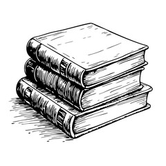 Vintage sketch of stacked books in black and white  
