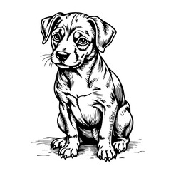 Fototapeta premium Vintage sketch of a sitting puppy with a sad expression 