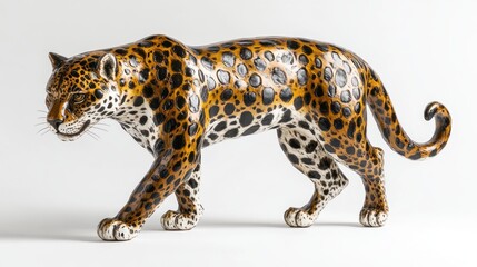 Naklejka premium Realistic Ceramic Leopard Sculpture with Intricate Spots and Graceful Pose for Decorative or Wi
