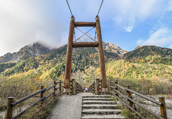 Beautiful Views Of Hotaka Mountains (The Northern Japan Alps) And Autumn Leaves On The Trail To Myojin Pond At Kamikochi, Chubu Sangaku National Park, Nagano, Japan
