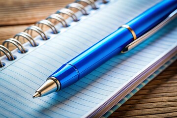 Naklejka premium Close-up Panoramic of Blue Pen and Notebook - Stationery Photography