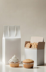 Delicious Cupcakes and Cookies in Elegant White Packaging