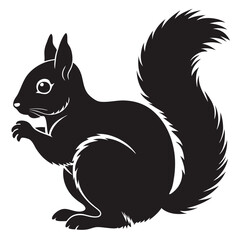 Black squirrel vector, mouse silhouette isolated on white background