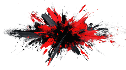 Red and black paint splashing on transparent background