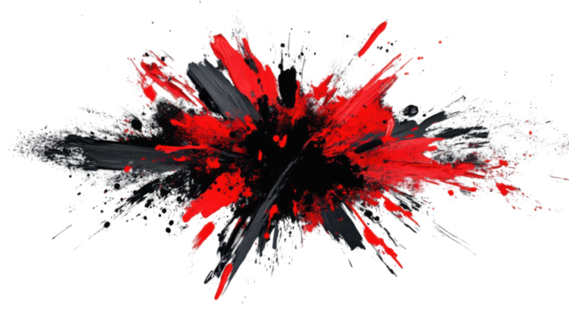 Red and black paint splashing on transparent background