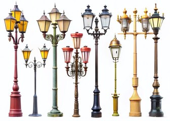 Collection of Isolated Street Lamps: Aerial View, High-Resolution Stock Photos for Design Projects