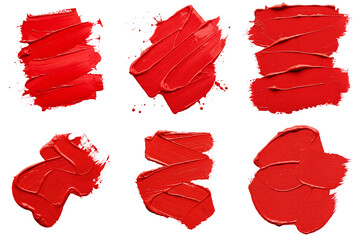 Set of Red Brushstrokes on a Transparent Background