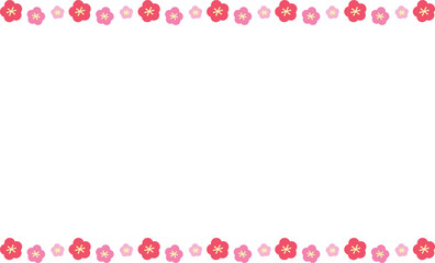 Frame with red and pink plum blossom. Cute, simple, flat. New year, spring. Vector illustration