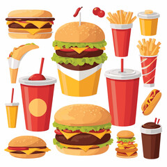 fastfood, fast, snack, meal, food, lunch, burger, dinner, background, delicious, meat, american, menu, unhealthy, restaurant, isolated, cheeseburger, junk, set, hamburger, fat, sandwich, tasty, eat, c
