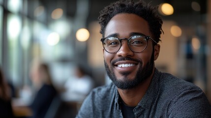 Fototapeta premium Portrait of a Smiling Black Man Wearing Glasses
