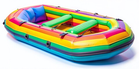 Colorful Inflatable Boat with Neon Detailing for Water Sports - Panoramic Stock Photo
