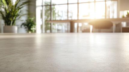 Modern minimalist office, 9:16 aspect ratio, bright and inviting, focus on desk with beige linoleum surface, rubberized texture with unique light reflection, soft ambient lighting, clean workspace, su