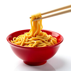 Noodles In Red Bowl With Chopsticks clipart
