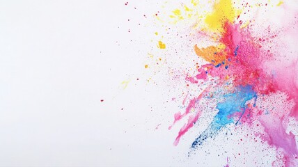 Fototapeta premium Simple white background with elegant pastel Holi splashes, minimal and festive, perfect for banners, flyers, greeting cards, seasonal designs, and text-friendly layouts.