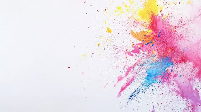 Simple white background with elegant pastel Holi splashes, minimal and festive, perfect for banners, flyers, greeting cards, seasonal designs, and text-friendly layouts.