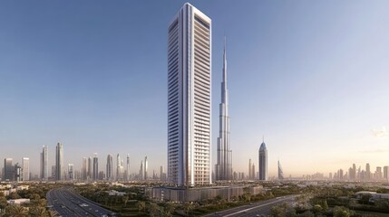 Naklejka premium Dubai Skyline: Modern Architecture and Urban Development
