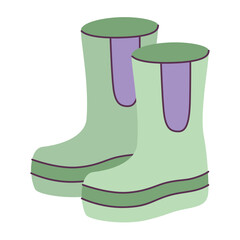 Green rain boots with various prints. Flat vector illustrations isolated on white background.
