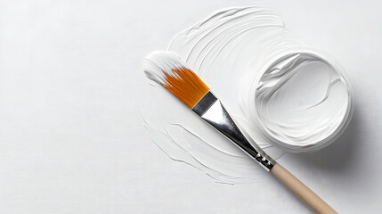 White Paint and Brush on Wooden Surface