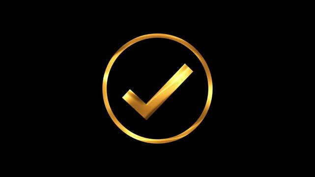 Golden Checkmark animation in Circle on Black Background &ndash; true, Success, Approval, Verified, UI Icon Animation