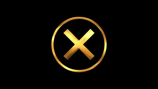 Golden cross or wrong Symbol in Circle on Black Background &ndash; Error, Cancel, Warning, UI Icon Animation